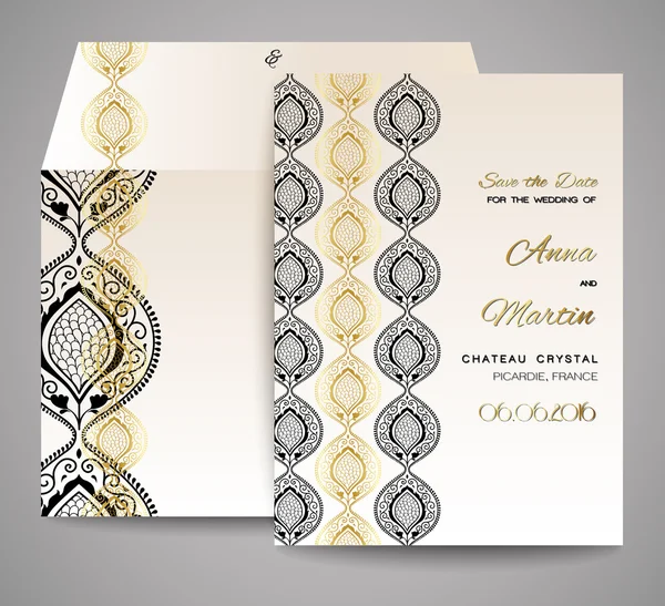 Inbjudan eller bröllop kort med abstrakta dekorativa bakgrund. Vector set — Stock vektor