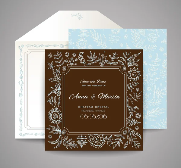 Conjunto de tarjetas de boda. Invitación floral, tarjeta de agradecimiento, guardar la tarjeta de fecha. Plantillas para su diseño . — Vector de stock