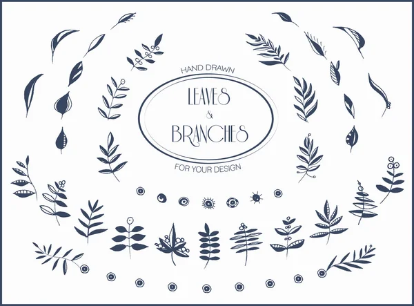 Conjunto floral vectorial. Colección gráfica con hojas y ramas, elementos de dibujo. Diseño de primavera o verano para invitaciones, bodas o tarjetas de felicitación — Archivo Imágenes Vectoriales