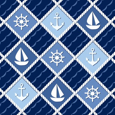 Marine themed seamless pattern with anchors