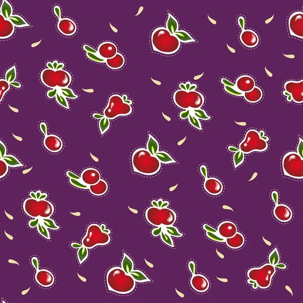 Modèle sans couture de fruits sur violet — Image vectorielle