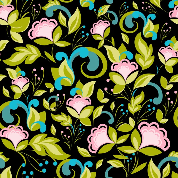 Patrón negro abstracto con fondo floral — Archivo Imágenes Vectoriales