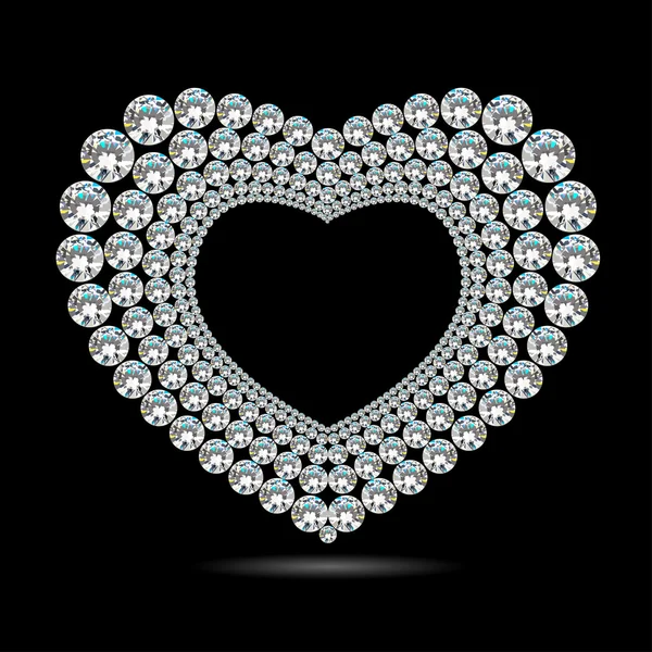 Vector shiny diamond heart on black background — Stock Vector