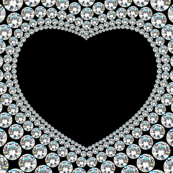 Shiny diamond heart frame on black background — Stock Vector