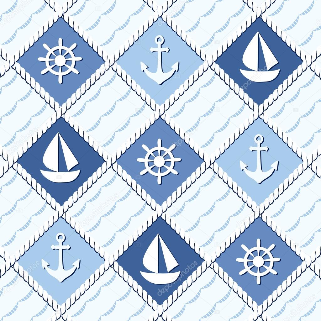 Marine themed seamless pattern with anchors