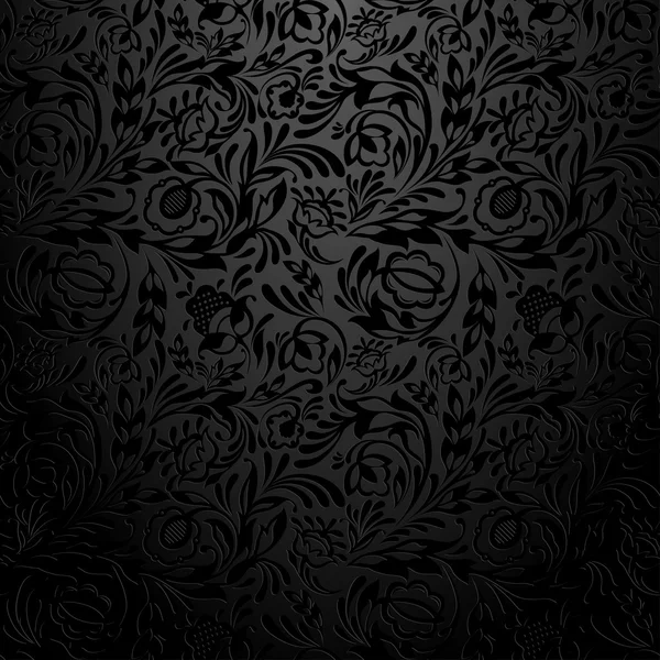 Black  floral wallpaper pattern. — Stock Vector