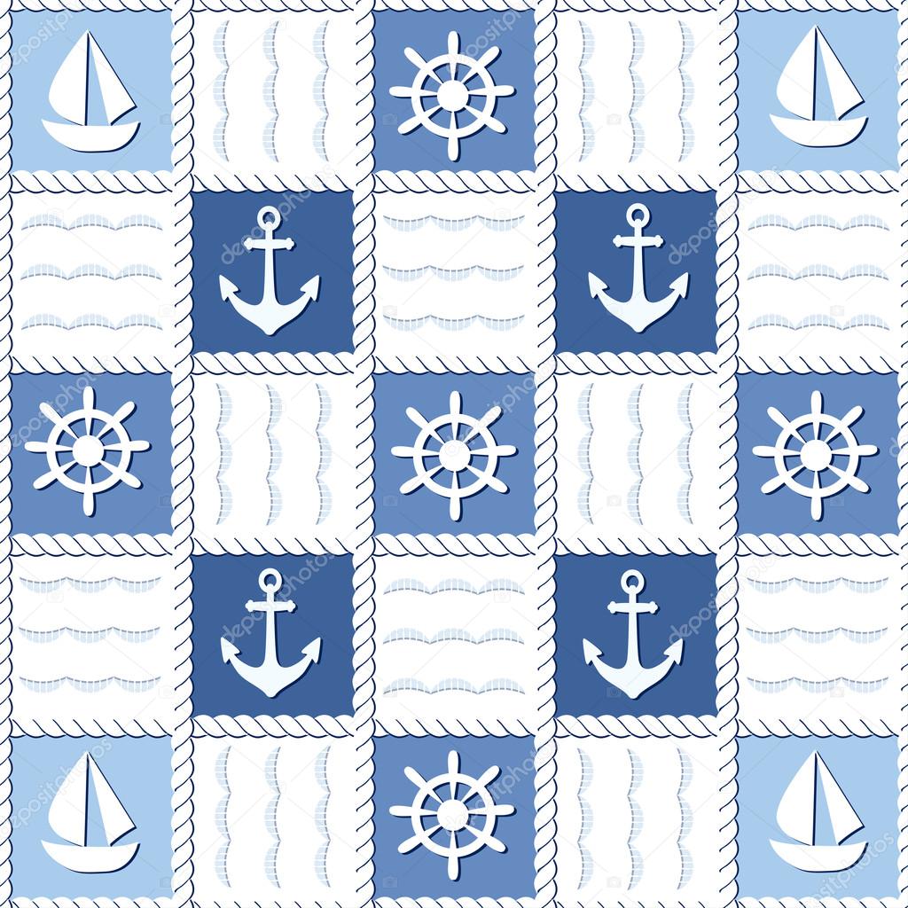 Marine theme. Blue sea seamless pattern