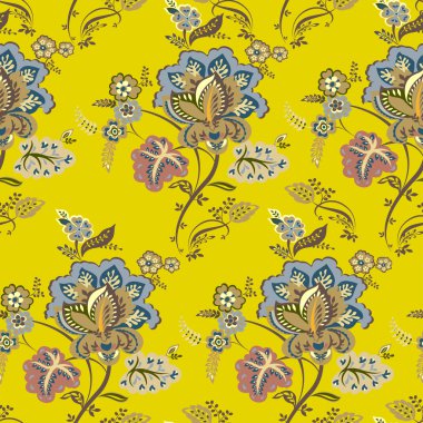 Vintage çiçek desenli, sarı sonbahar arka plan