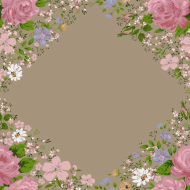 Güzel pembe güller çerçevesi üzerinde bej. Vektör