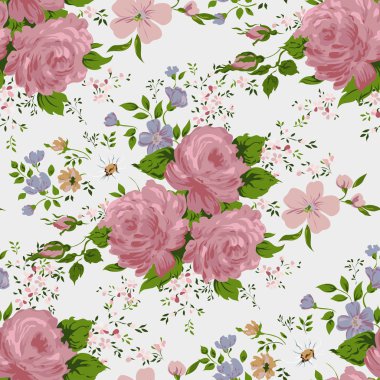 Floral pattern with of pink roses