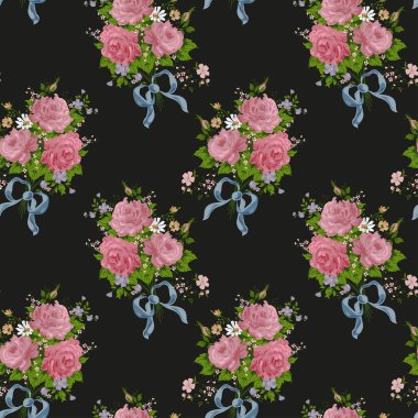 Gül Seamless modeli. Siyah çiçek arka plan