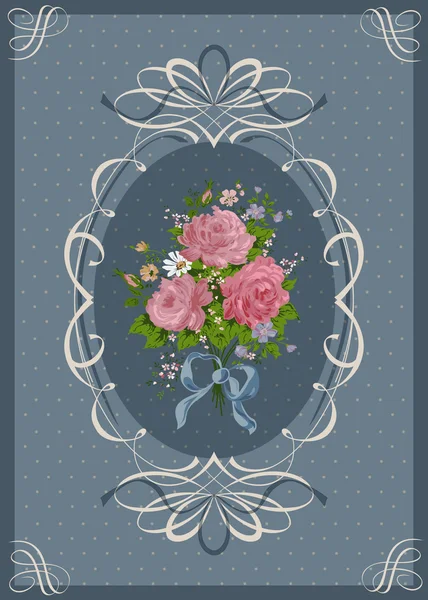 Vntage postcard. Vintage roses on a blue background. — Stock Vector