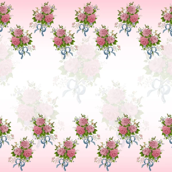 玫瑰的美丽无缝彩色花纹粉红色背景上 — 图库矢量图片