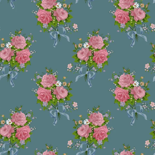 Seamless vintage flower pattern on navy background — Stockvector