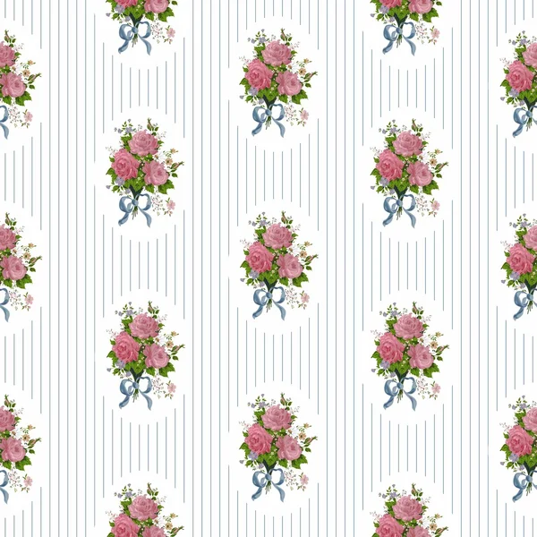 Vintage pattern with roses on striped background — Stock Vector