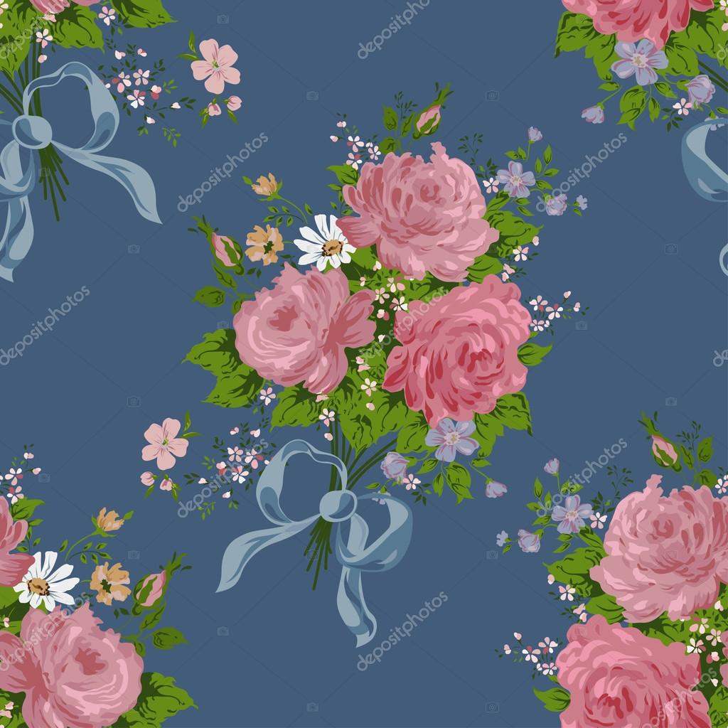 seamless vintage rose pattern on navy background — Stock Vector © Ka_Lou 59142163