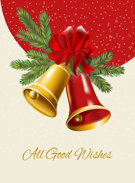 Ghristmas background. Festive  bells  with Christmas holly — Stock Vector