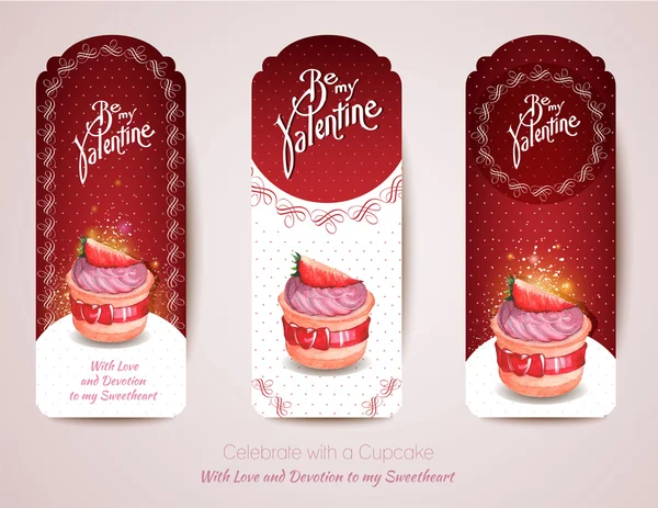 A set of red cake cards. Happy Valentines Day card — Stock Vector