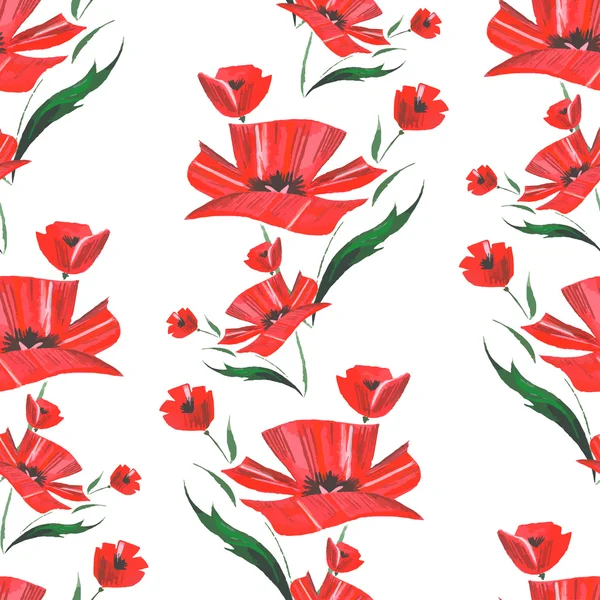 Patrón de flores de amapola abstracta acuarela. Vector — Archivo Imágenes Vectoriales