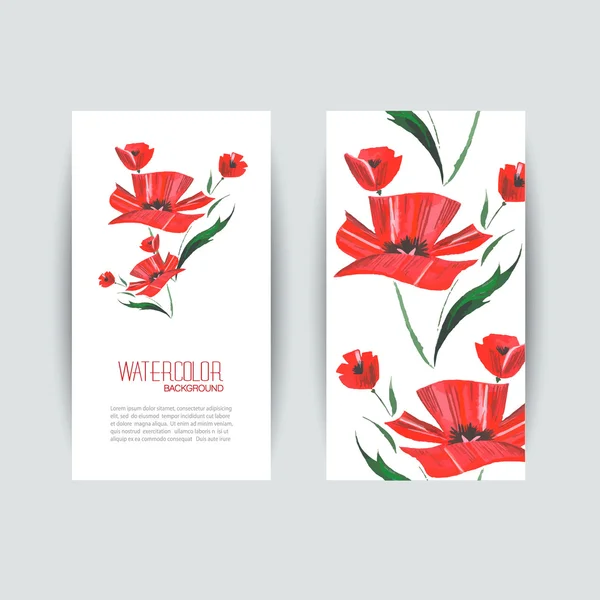 Brochure disegni con papaveri rossi. Vettore ad acquerello — Vettoriale Stock