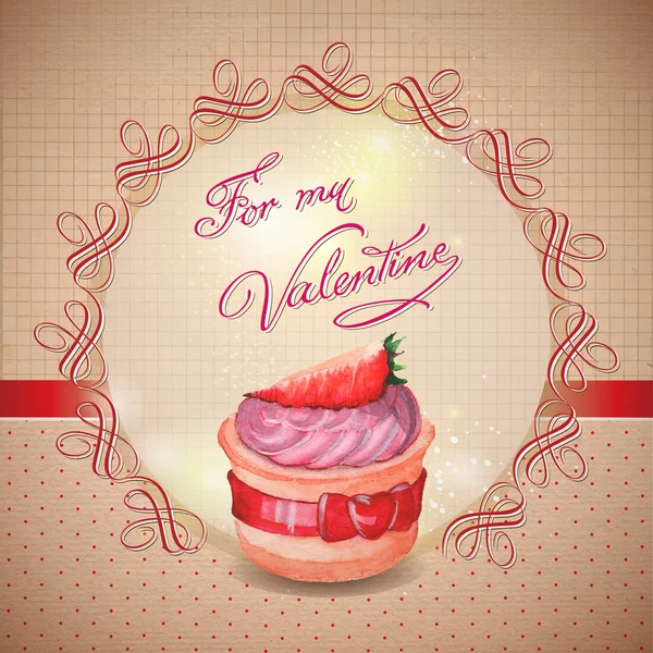 Tarjeta vintage con cupcake. Tarjeta de San Valentín — Vector de stock