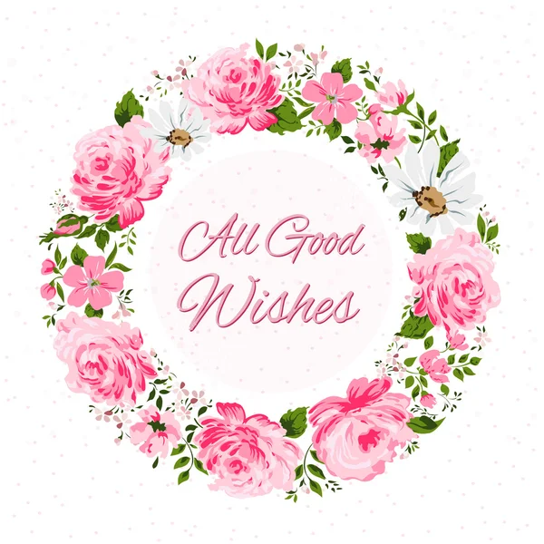 Border of flowers with all good wishes text. — Stock Vector