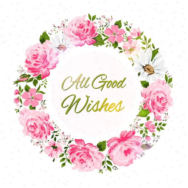 Border of flowers with all good wishes text. — Stock Vector