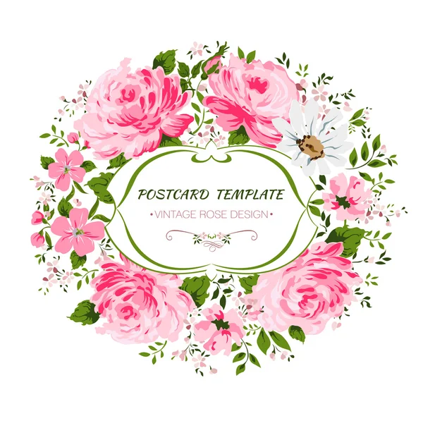 Tarjeta vintage con flores - rosa, peonía, manzanilla . — Vector de stock