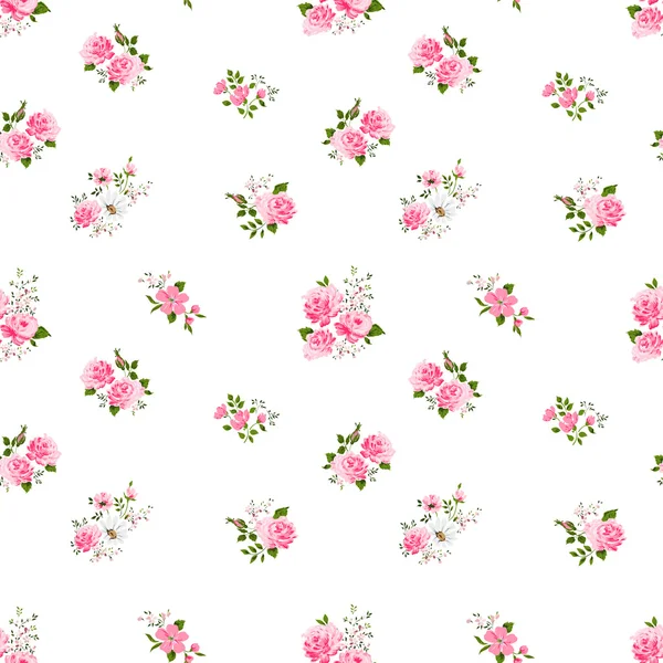 Seamless cute vintage rose flower pattern on white background — Stock Vector
