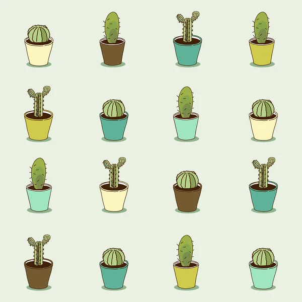 Cacti มือวาดรูปแบบซ้ําแบบไร้เย็บ — ภาพเวกเตอร์สต็อก