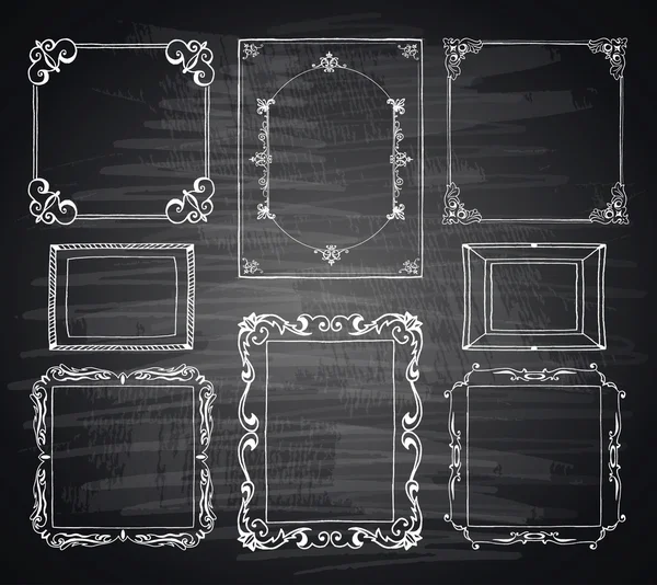 Chalkboard estilo desenhado à mão Doodle Frames e elementos de design —  Vetores de Stock