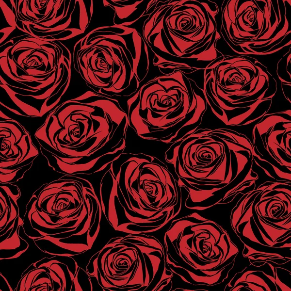 Seamless floral pattern with of red roses on black background. — Stock Vector