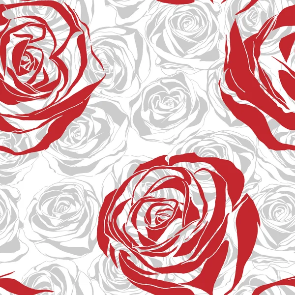 Vector patrón sin costuras con rosas rojas en flor — Vector de stock