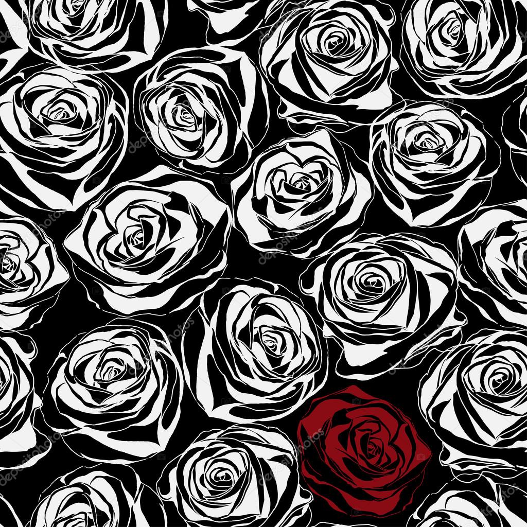 Vector seamless pattern with black roses flowers.