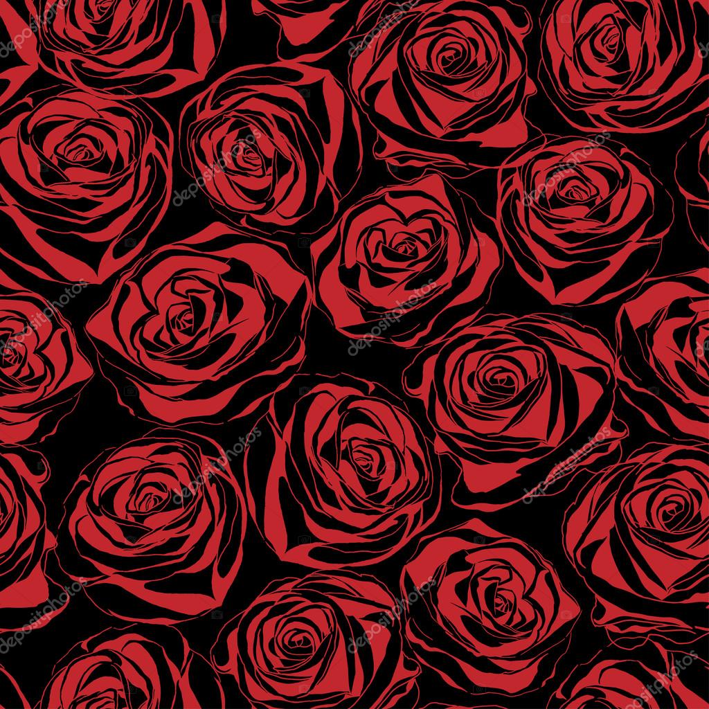 Seamless floral pattern with of red roses on black background. Stock ...