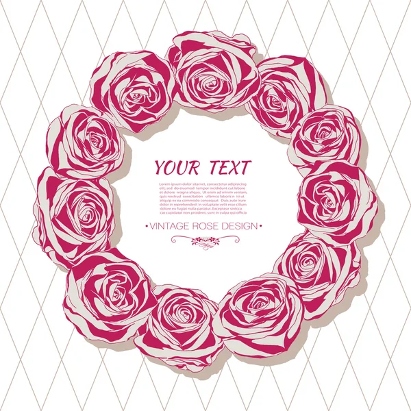 Rose card. Wreath made of pink roses. Vector illustration. — Stock Vector