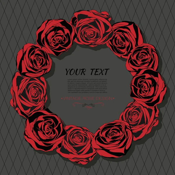 Beautiful card with a round wreath of red roses. Vector illustration — Stock Vector