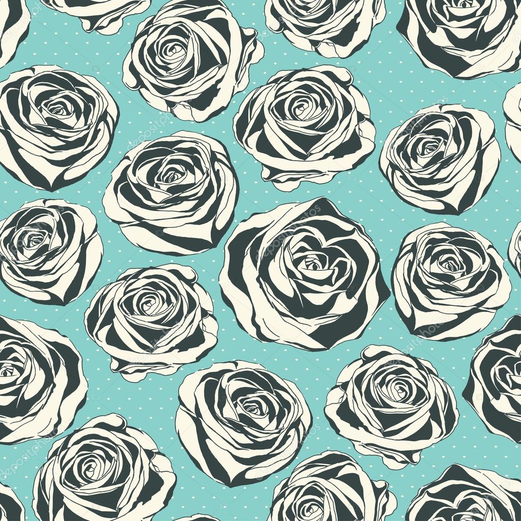 Vintage floral  pattern with hand drawn roses