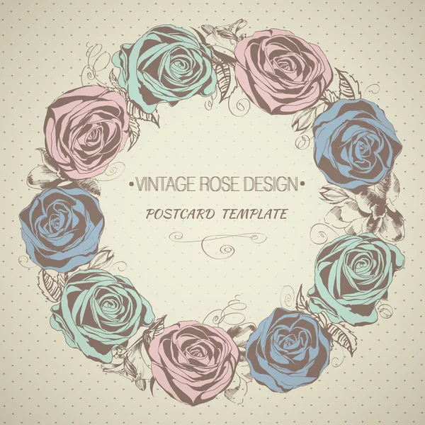 Vintage background with roses. Floral wreath. Vector illustration — Stock Vector