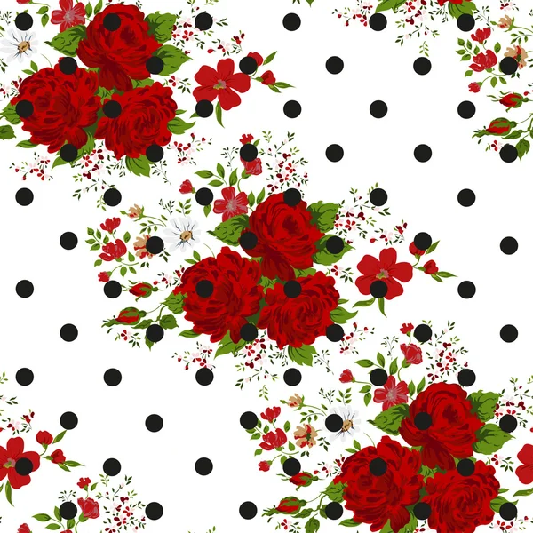 抽象的な赤い花を持つシームレスなパターン。ベクトル イラスト. — ストックベクタ