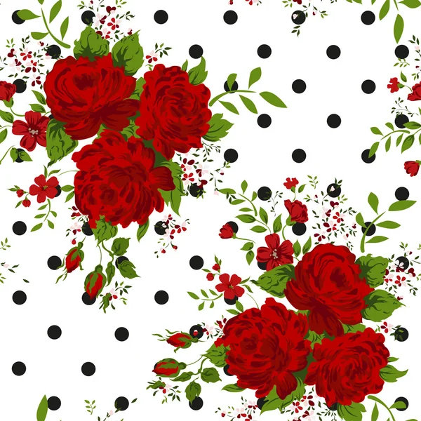 Floral pattern with of red roses on white background. — Stock Vector