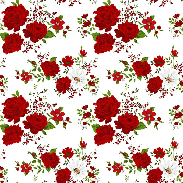 Modèle sans couture avec des fleurs rouges. Illustration vectorielle. — Image vectorielle