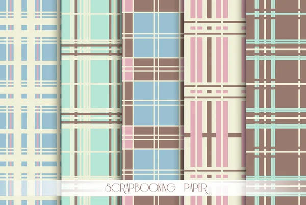 5 Pattern papers for scrapbook. Синий, розовый, зеленый и коричневый оттенок. Бесконечная текстура может быть использована для печати на ткани и бумаге или резервирования лома. Абстрактная форма цветов . — стоковый вектор