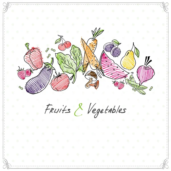Frutas y verduras. Signo de comida estilo de vida saludable ilustración . — Vector de stock