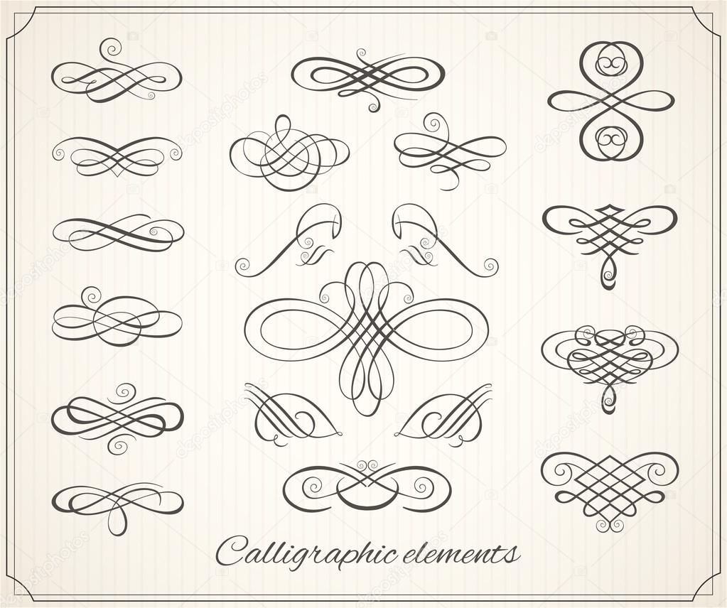 Calligraphic design elements and page decoration. Vector set