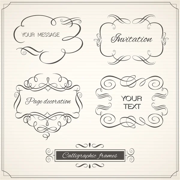 Cornice vintage e set decorazione pagina. Elementi di design calligrafico — Vettoriale Stock