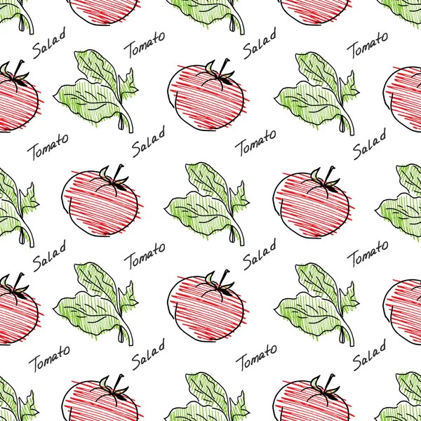 Modèle de tomate dessiné à la main. Légumes juteux lumineux. Style de contour simple facile — Image vectorielle
