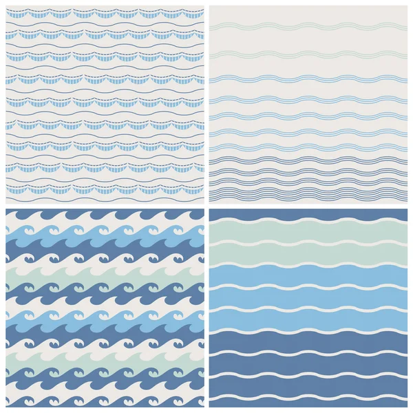 Conjunto de olas marinas. Patrones sin costura en colores blanco, turquesa y azul oscuro. Ilustración vectorial . — Vector de stock