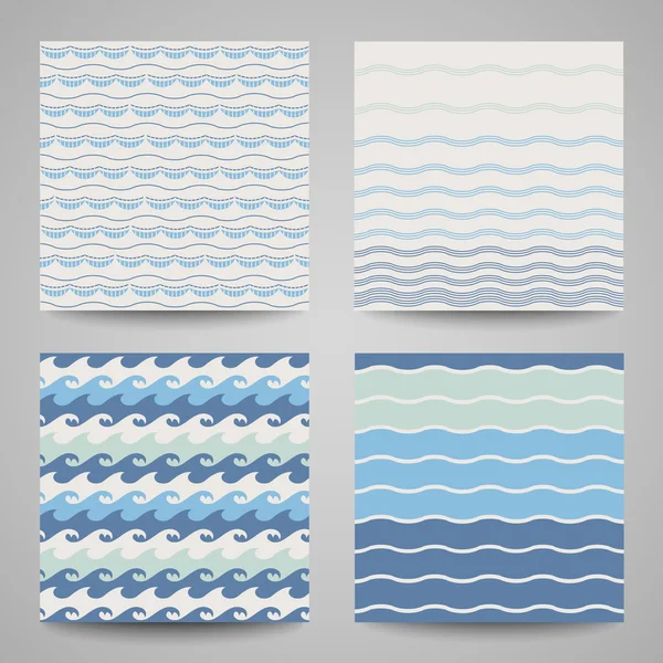 Conjunto de olas marinas. Patrones sin costura en colores blanco, turquesa y azul oscuro. Ilustración vectorial . — Vector de stock