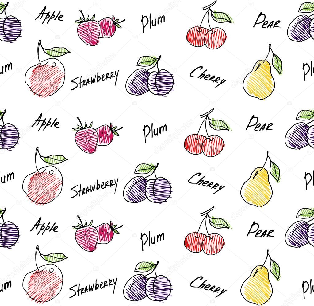 Fruits seamless pattern for your design. Hand drawn fruits. Vector